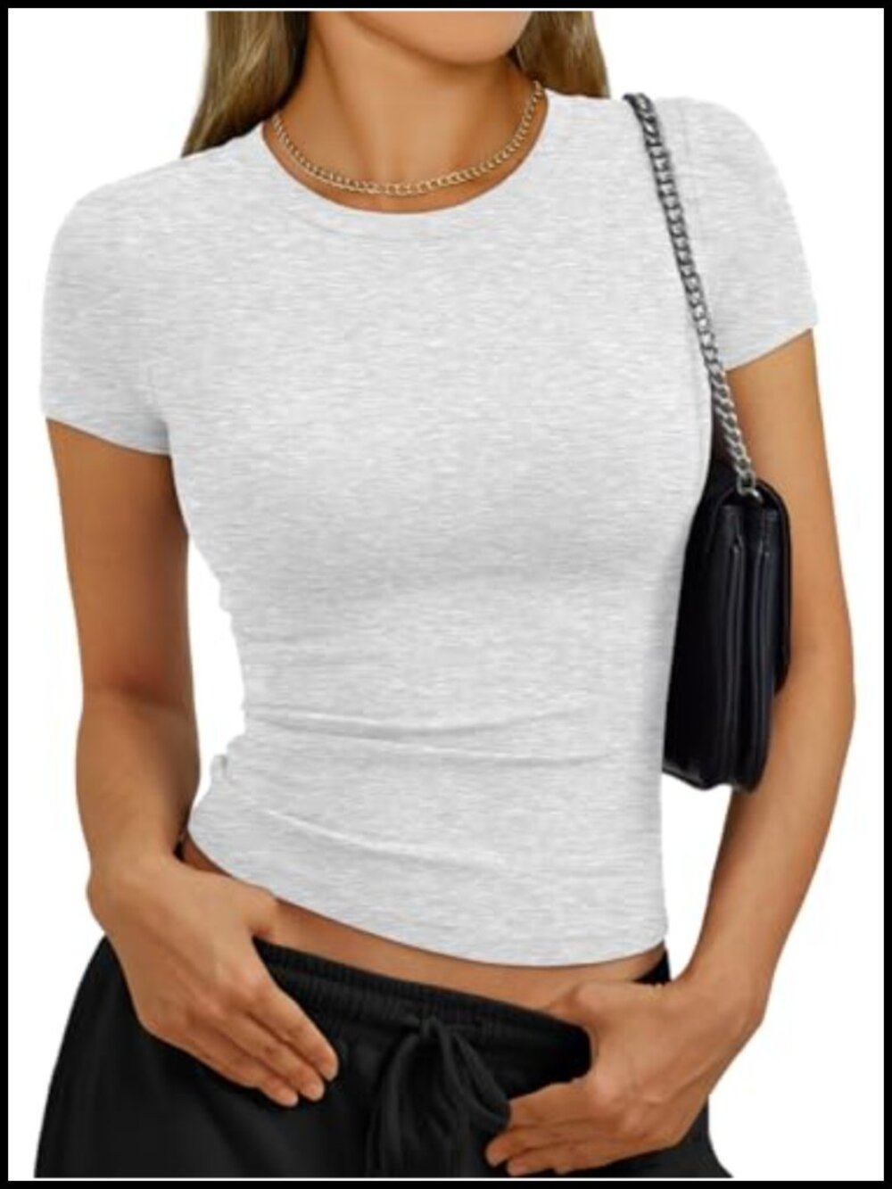 Trendy Queen Women's Short Sleeve Crewneck Stretchy Crop T-Shirt